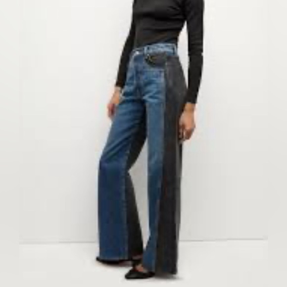 Veronica Beard Jeans Taylor WideLeg High Rise 2 Tone Blue Moon 26 ALTERED TO 24 - Picture 1 of 15